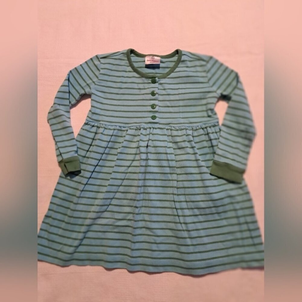 Hanna Andersson girls size 5 blue & green striped play dress, play condition